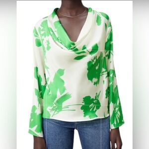 Sold——Zara Satin effect Flowy draped neck Blouse